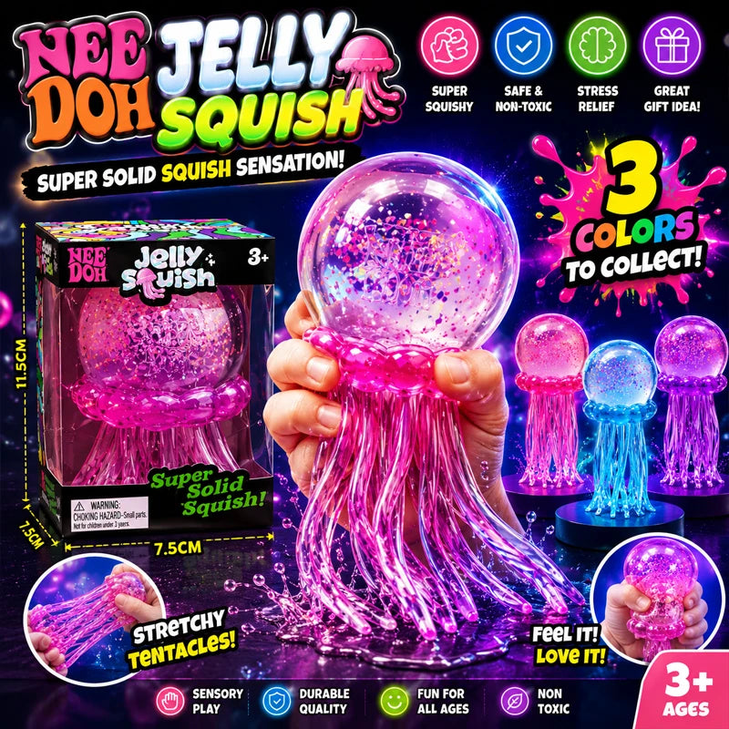 Squishies Nee Doh Jellyfish Squish Toy Fidget Toy, Water Sensory Soft Jelly Squeeze Stress Relief Fidget Toy